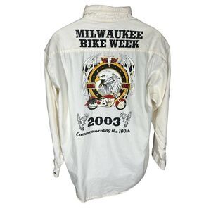 Milwaukee Bike Week 2003 Vintage Y2K Button Down Ivory Shirt Men’s Size L